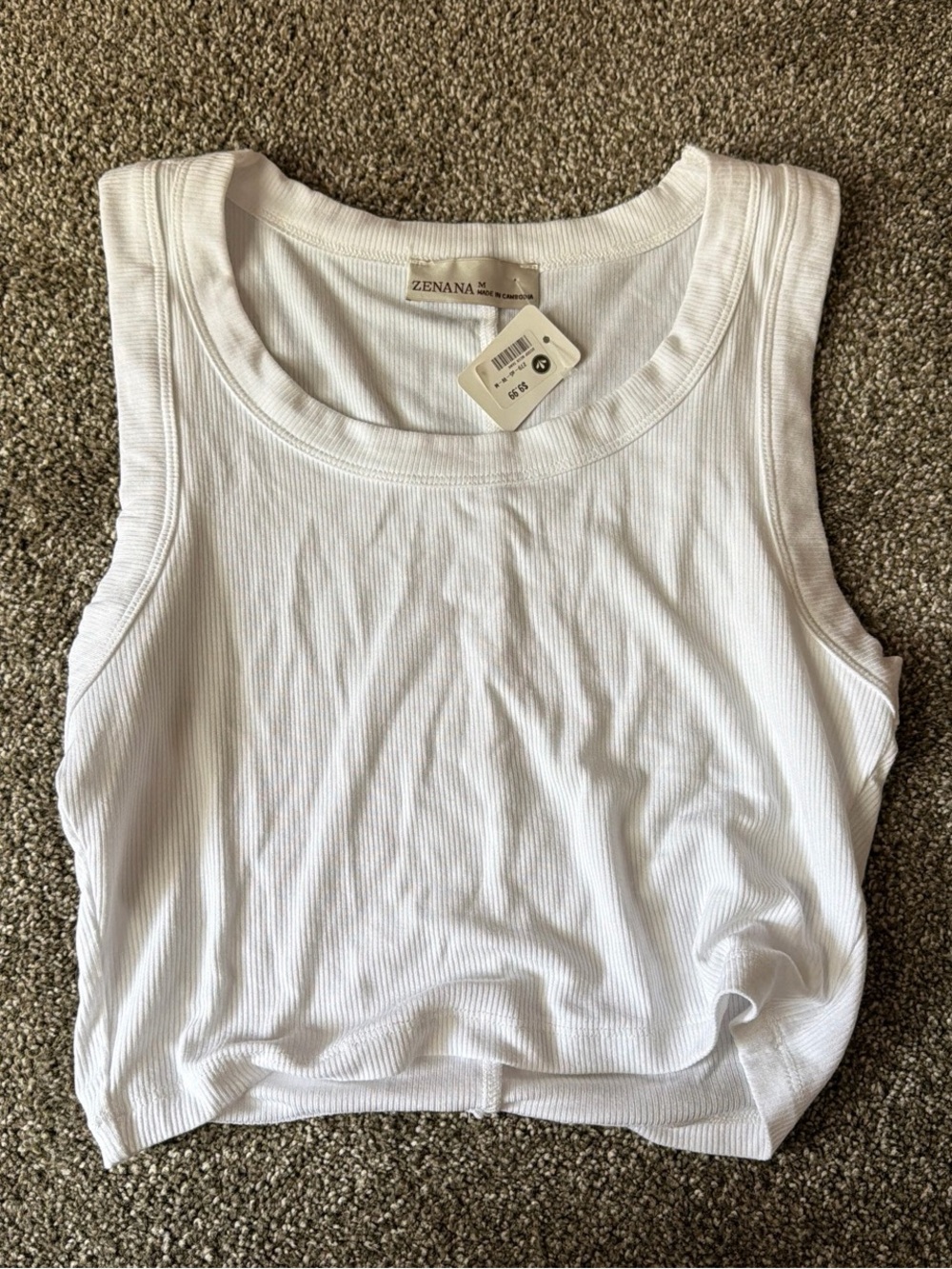 Zenana Outfitters White Ribbed Scoop Crop Tank